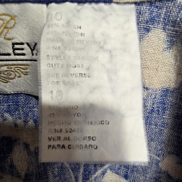 Vintage Blue and White Linen Blend Floral Button Shirt by JR Bentley - Size 10 - Picture 7 of 7